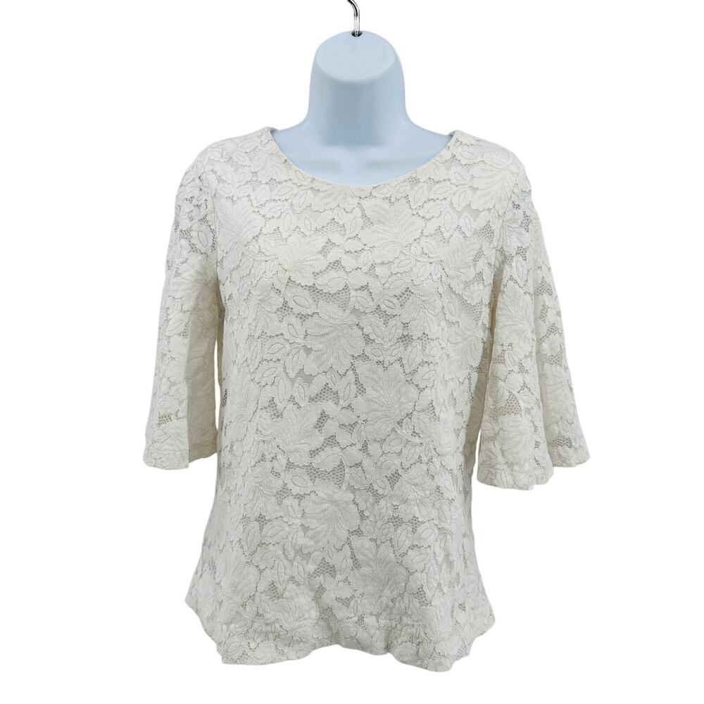 Banana Republic Blouse Lace Bell Sleeve Top Women S White Nylon Blend Lined Boho